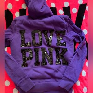 RARE SEQUINED FAUX FUR LINED PINK Victoria's Secret Purple Hoodie With tags